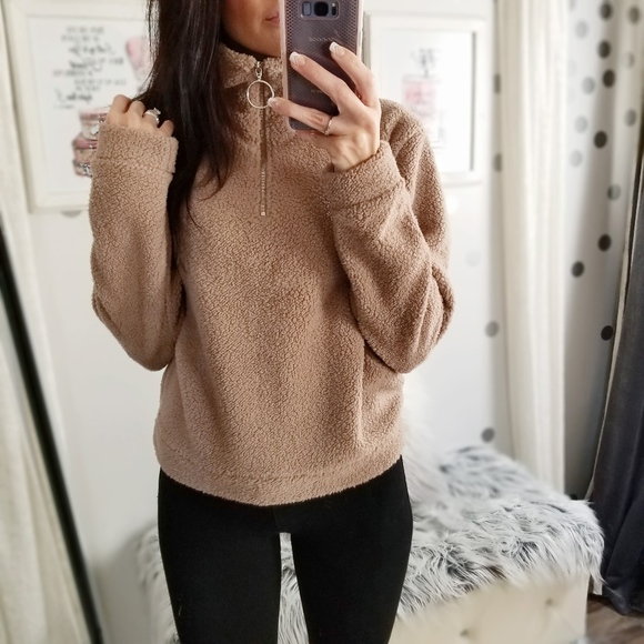 🎈Taupe Sherpa Pullover Half Zip Up Jacket - Picture 4 of 5
